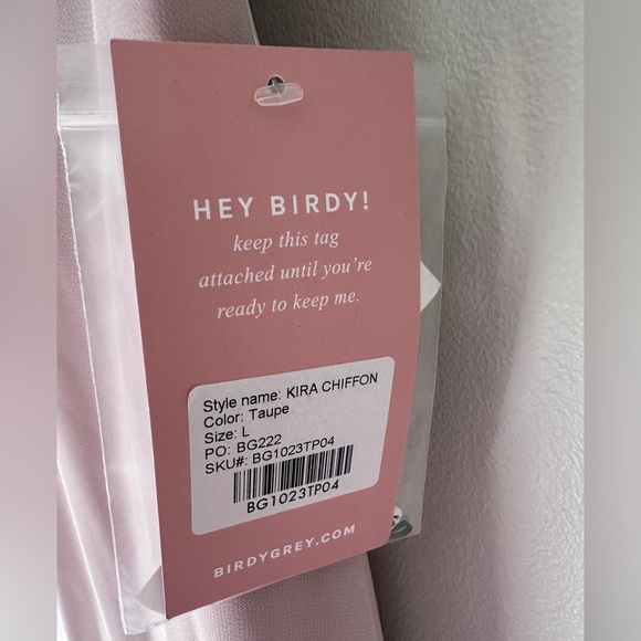 Birdy Grey Women's Size L Kira Taupe Chiffon One Shoulder Bridesmaid Dress.NWT - Picture 3 of 5